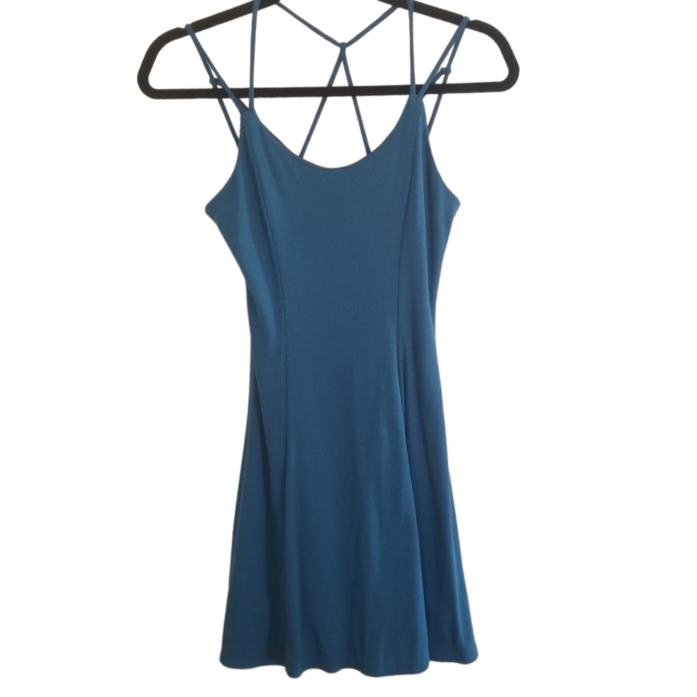 Aeropostale Women's Teal Blue Scoop neck Strappy Back Ribbed Mini Dress …